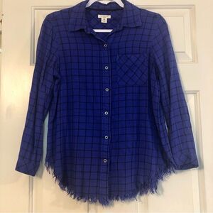 Westbound Blue and Black Plaid Long-sleeved Button-up Size PM